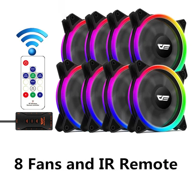 DarkFlash RGB PC чехол вентилятор 120 мм компьютерные корпуса Процессор охлаждающими вентиляторами тихий Asus Aura Sync кулер охлаждения регулировки скорости светодиодный вентилятор для ПК MR12 - Цвет лезвия: 8fans and IR Remote