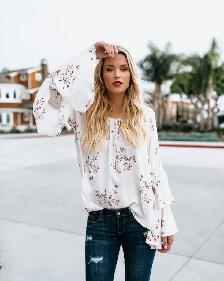 

Женская блузка с расклешенным рукавом, в европейском стиле, весна-осень 2020