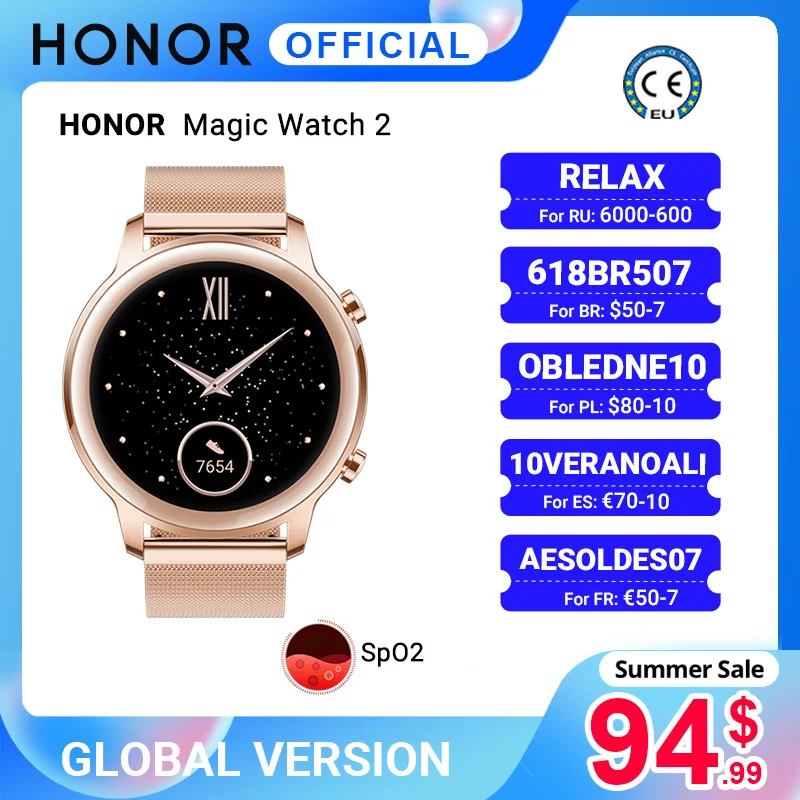Глобальная версия часы Honor Magic 2 Смарт для женщин 42 мм кислородные телефонных