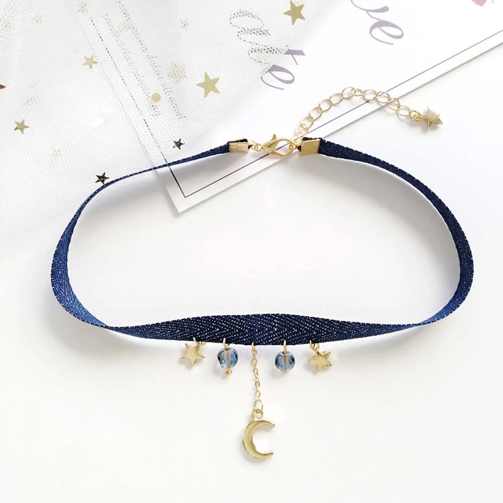 Милый чокер с лентами короткий кулоном в виде звезды Луны Earth простое