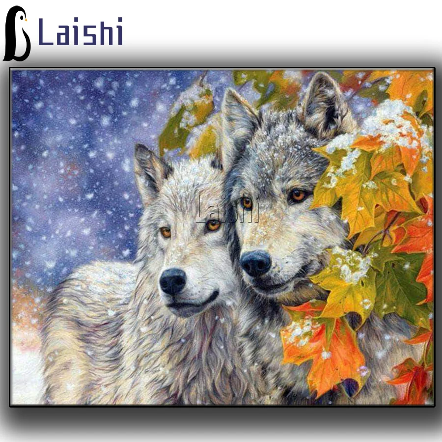 

Full Square round Diamond 5D DIY Diamond Painting Snowing day wolf 3D diamond Embroidery Cross Stitch Mosaic Cartoons Home Decor