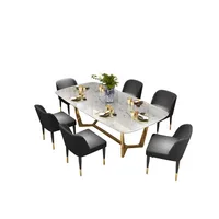 Elegant modern design dining table set marble top wooden multi table with soft chairs for best service