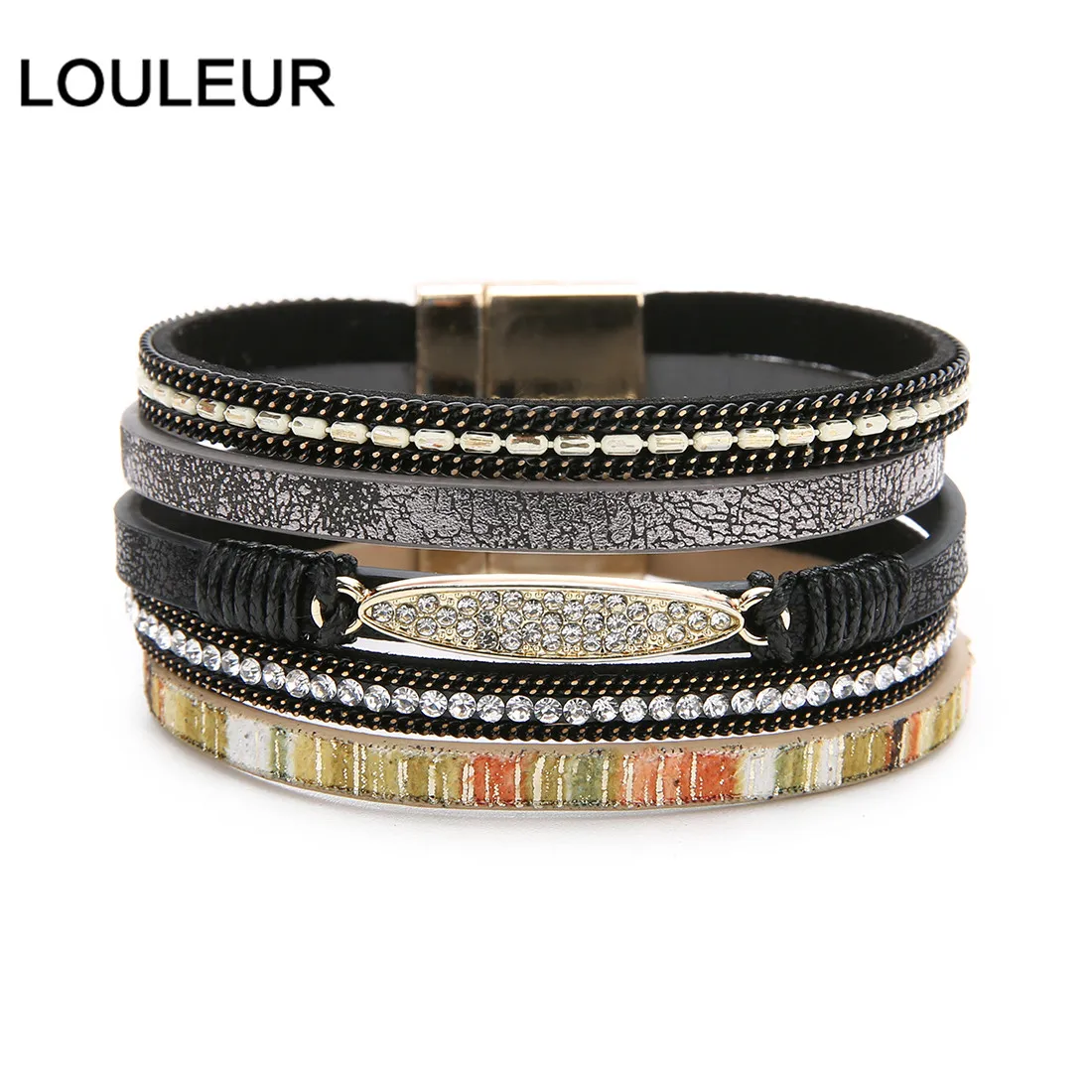 Louleur, Кристальные Многослойные браслеты для женщин, золотой тон, магнит, богемные кожаные широкие браслеты и браслеты, бохо, индийские ювелирные изделия