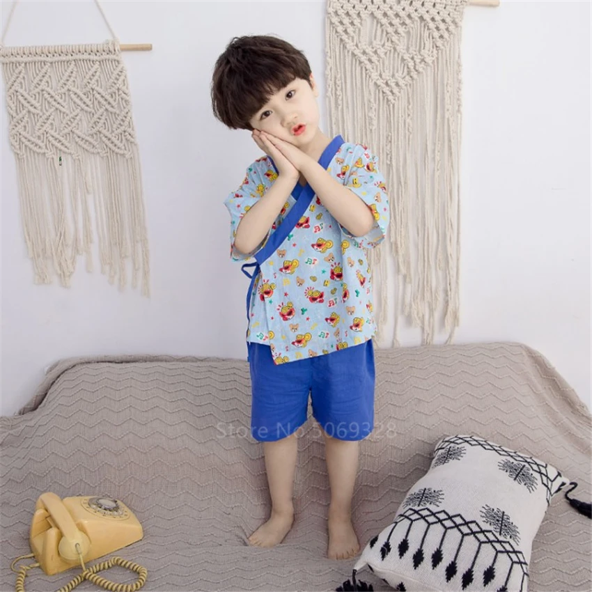 Кимоно Детское в японском стиле Хлопковая пижама с коротким рукавом милый