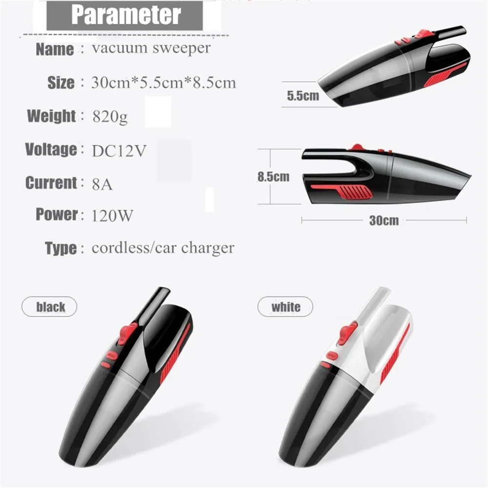 

120W 5000kpa Strong Power Rechargeable Car Vacuum Cleaner DC 12 Volt Wet/Dry Auto Portable with Handbag (optional)