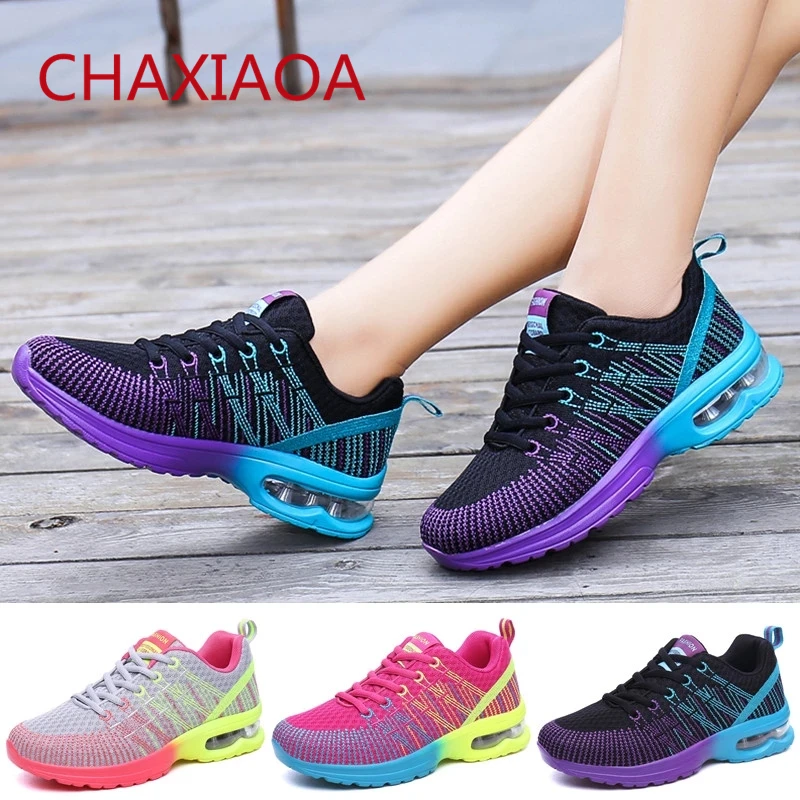 

CHAXIAOA 2021 Mixed Color Women Sneakers Air Sole Athletic Running Shoes Lace Up Breathable Jogging Shoes Casual Sports Sneakers