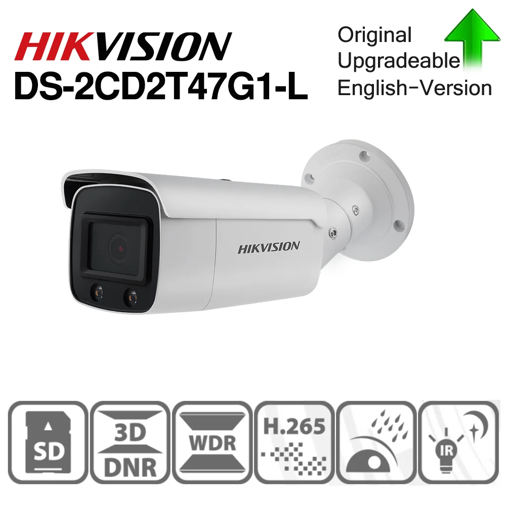

Hikvision, оригинальная цветная камера Vu IP, фотокамера 4 МП, цилиндрическая полноценная цветная IP-камера POE H.265, камера видеонаблюдения со слотом ...