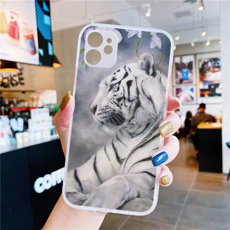 

Cute Tiger Print Phone Case White Transparent Matte For IPhone7 8 11 12 S Mini Pro X XS XR MAX Plus Cover Shell