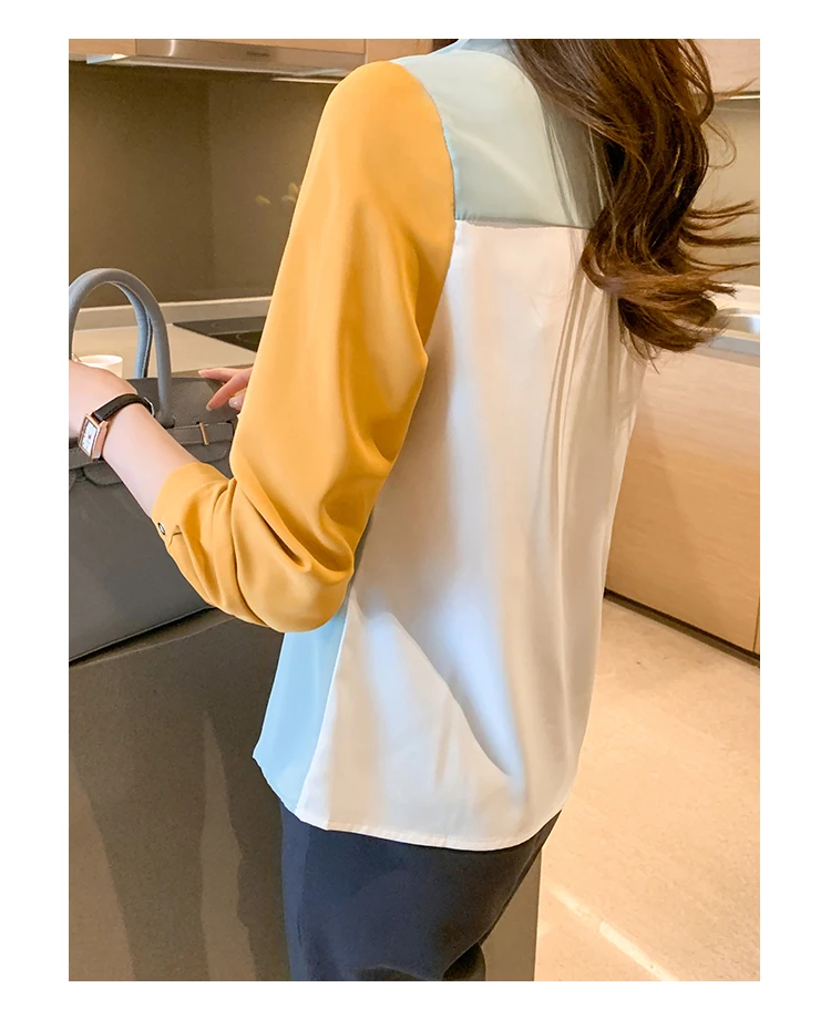 

Houthion Chiffon Shirts Women's Blouses Fashion Shirt Long Sleeve Top Summer Breasted Button Full Loose Stitching Blouse