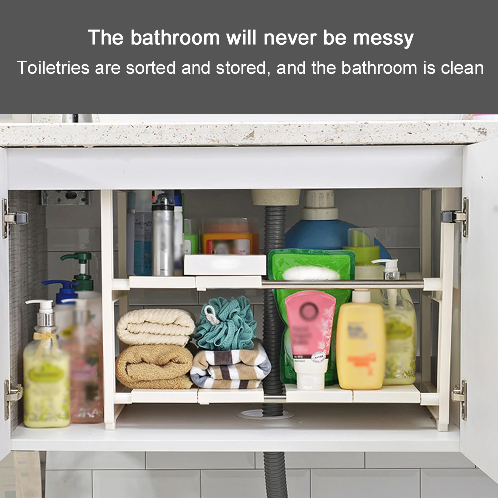 

Durable For Kitchen Expand From 40-70cm Solid Space Saving ABS Household 2 Tiers Expandable Under Sink Organizer Removable