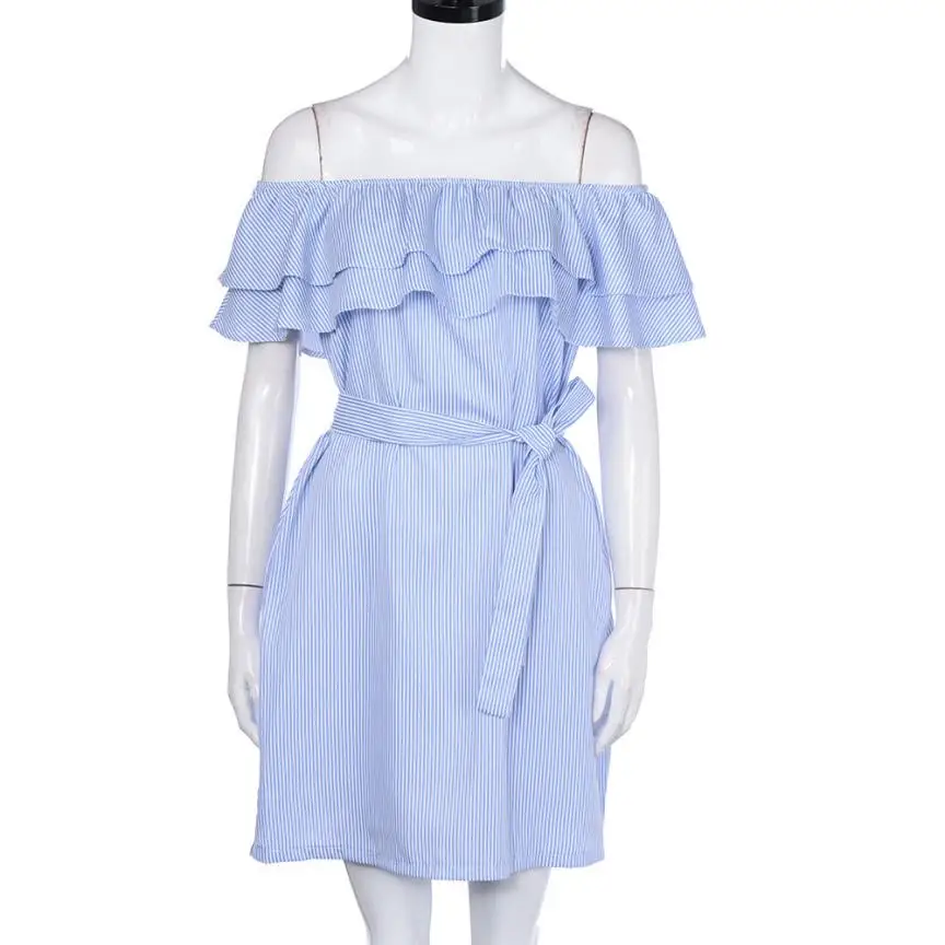 Сексуальное летнее платье женское мини-платье в полоску для отдыха Пляжное