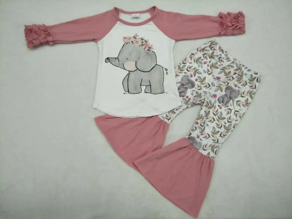 

Girls fall outfits cute elephant animal print children's fashion boutique personality wild high-end girls 2 sets