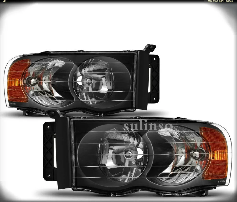 

Sulinso For 2002 2003 2004 2005 Dodge Ram 1500 2500 3500 Black Headlights Headlamps Set Driver + Passenger Side