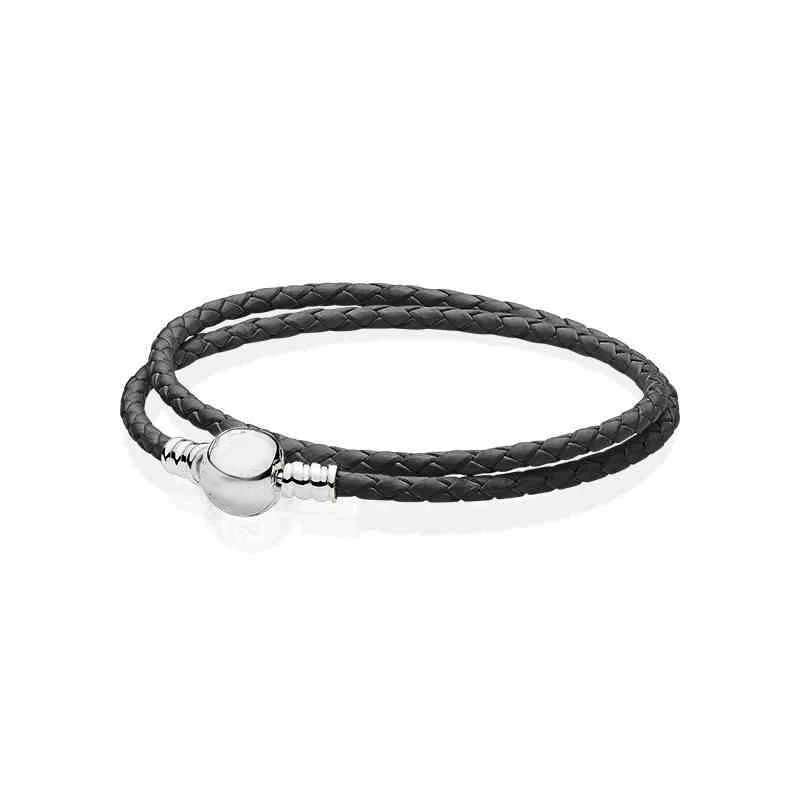 

100% 925 Sterling Silver Black Leather Chains Bracelets Fit Original Pandora Charms Beads Bracelets DIY Women Jewelry Bangles
