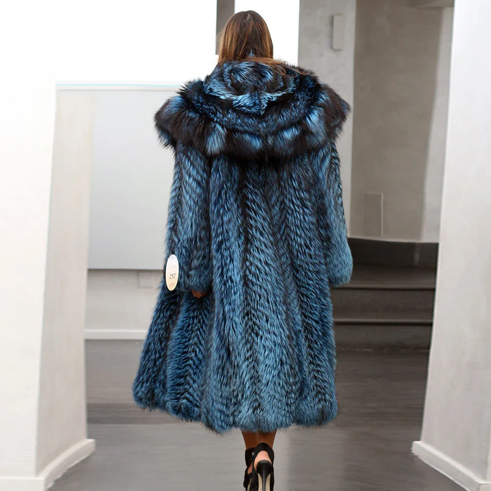 TOPFUR Real Natural Silver Fox Fur Coat Thick Winter Women's Long Jacket With Big Fox Fur Hood Warm Female Luxury Outerwear 2020