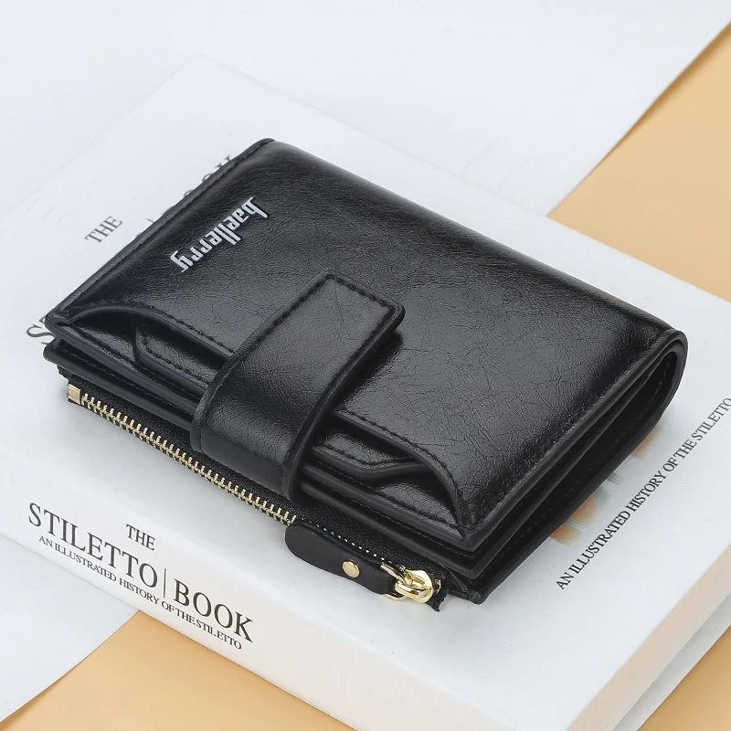 Женский кожаный кошелек на молнии маленький и тонкий с карманом для монет