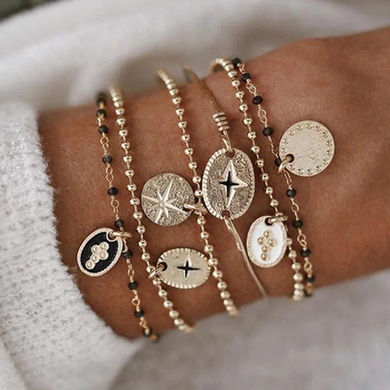 SRCOI 6 шт./партия мульти Слои золото металлические бусины черный Кристальный шарик