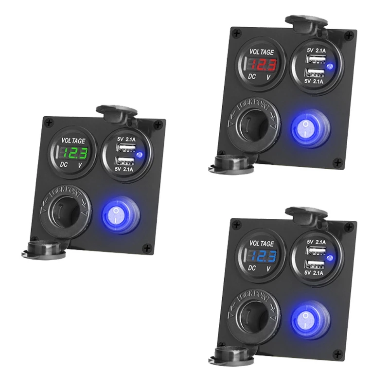

Car Charger Dual USB Adapter 12V Power Socket LED Voltmeter with Power Switch