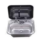 PS-698 качественная 304 раковина из нержавеющей стали с одним отверстием для фургона, раковина для домов на колесах с прямоугольным отверстием, зеркальная крышка