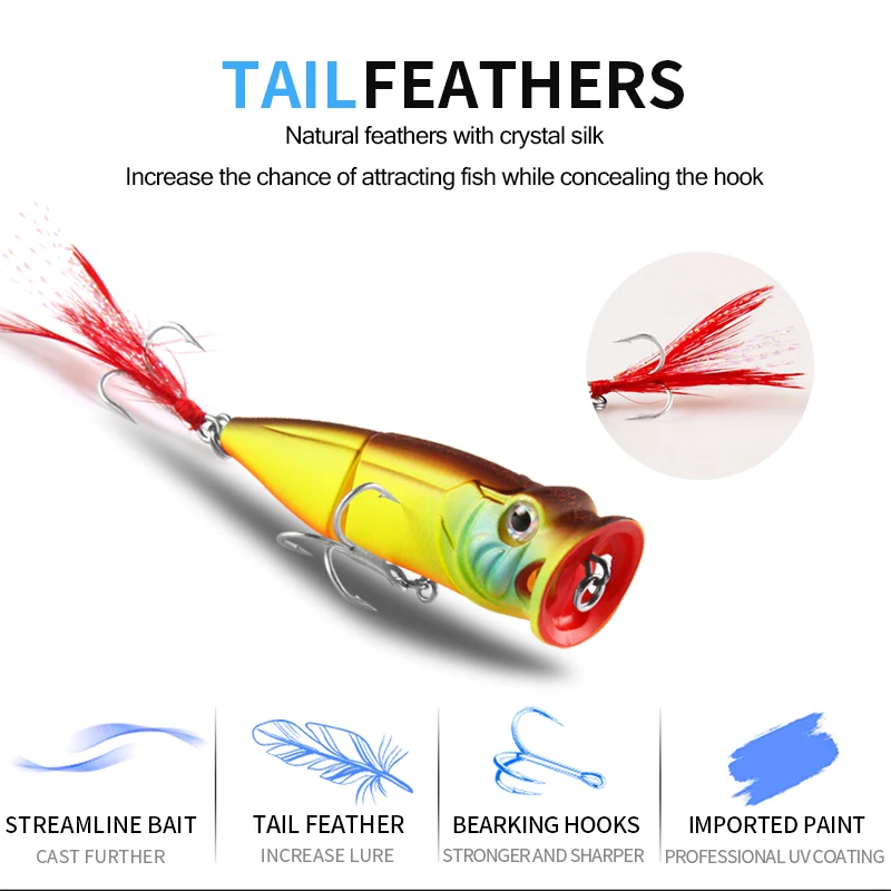 Bearking 5 шт./лот рыболовные приманки жесткая приманка разных цветов bearking Поппер 70 мм