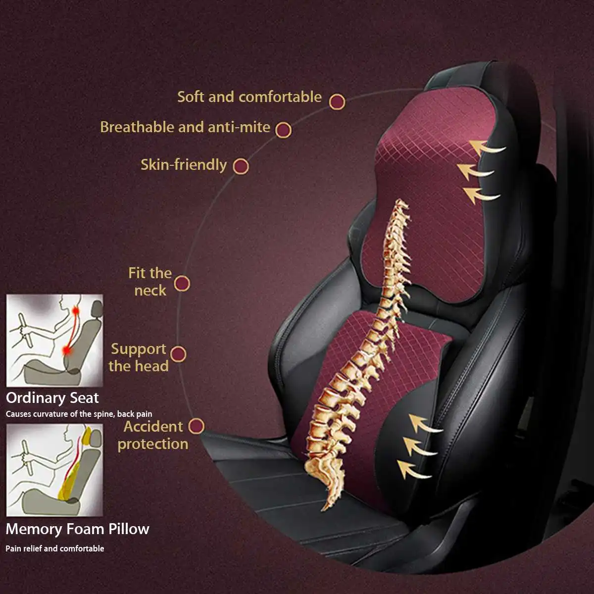 3D Memory Foam Car Neck Pillow Head Rest Soft Breathable Seat Headrest Pad Neck Rest Seat Headrest Accessories Massage Cushion