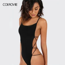 COLROVIE, боди с открытой спиной, женский, черный, без рукавов, летний, пляжный, хит, боди, темно-синий, с глубоким вырезом, крест, тонкий, на бретельках, боди
