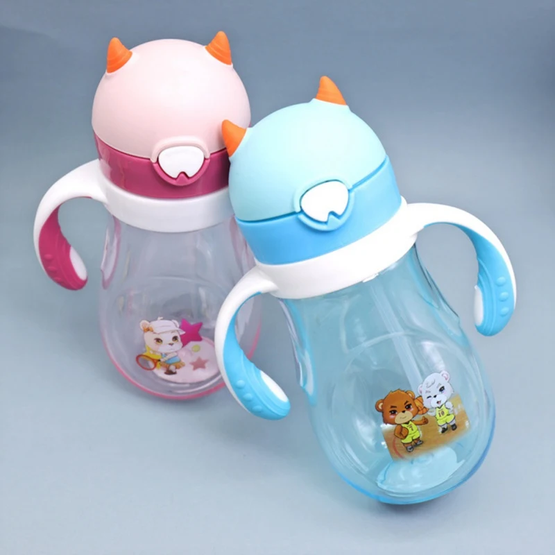 Taza para beber para ni&ntilde;os, botella de agua antica&iacute;da con asa, port&aacute;til, con pajita, dibujos animados, de verano, 400ML-3