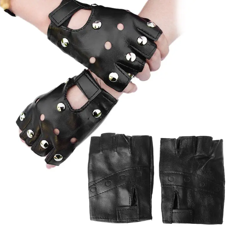 

Men Unisex Artificial Leather Half-Finger Gloves Theatrical Punk Hip-Hop Driving Motorcycle Performance Party Fingerless