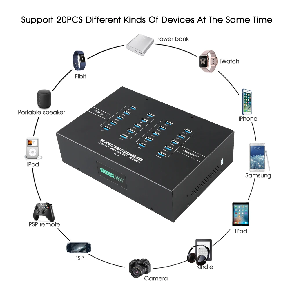 Sipolar 20 портов промышленный USB 3,0 Синхронизация и зарядка концентратор встроенный 5 в 40A источник питания 2.1A зарядка синий светодиодный 110/220 В опционально