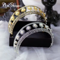niushuya fashion pearl crystal headband sun flower rhinestone hair tiaras crowns for wedding head accessories women ornament