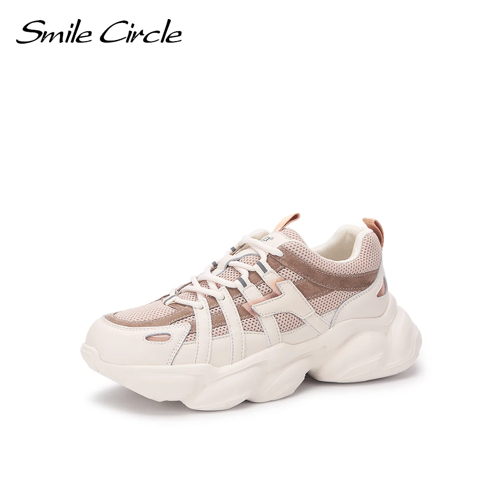 

Женские массивные кроссовки Smile Circle, черные повседневные кроссовки на толстой платформе, со шнуровкой, на плоской подошве
