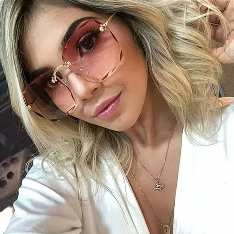 

2021 New Rimless Square Oversize Sunglasses Women Vintage Luxury Brand Designer Cutting Lens Gradient Sun Glasses