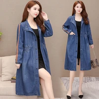 trench coat denim jacket femme mid long denim windbreaker spring 2022new korean loose fashion mom jacket jeans jacket women 154