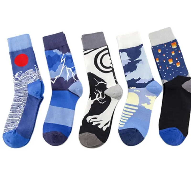 

Зимние женские носки, мягкие поглощающие пот Носки с рисунком масляной живописи, дизайнерские цветные носки в стиле Харадзюку для скейтбор...