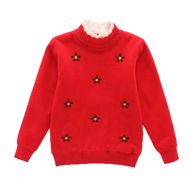Осень-зима 2019 свитера с кружевным воротником для девочек детская одежда милый