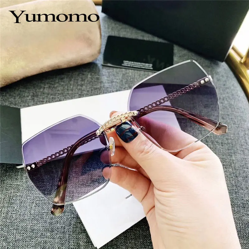 Женские солнцезащитные очки без оправы брендовые дизайнерские с квадратными