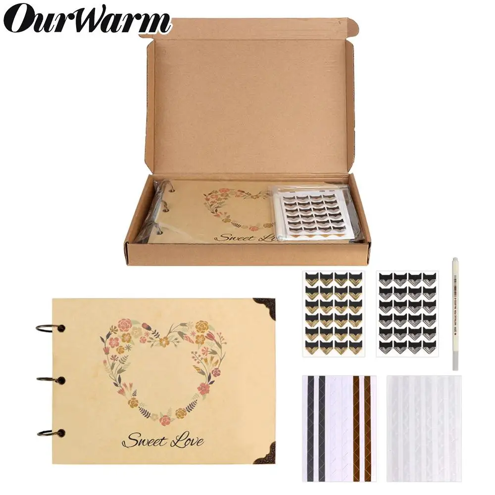 OurWarm 60/80 страниц Свадебный фотоальбом сделай сам книга для гостей из крафт-бумаги