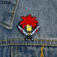 2020 adventure pin cool red hairstyle male with blood dagger scissors exquisite badge killer lapel brooch punk jewelry to friend