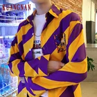 KUANGNAN, фиолетовая полосатая рубашка, Мужская Уличная рубашка с длинным рукавом, мужские модные футболки, мужская одежда в стиле хип-хоп, 5XL, осень 2019