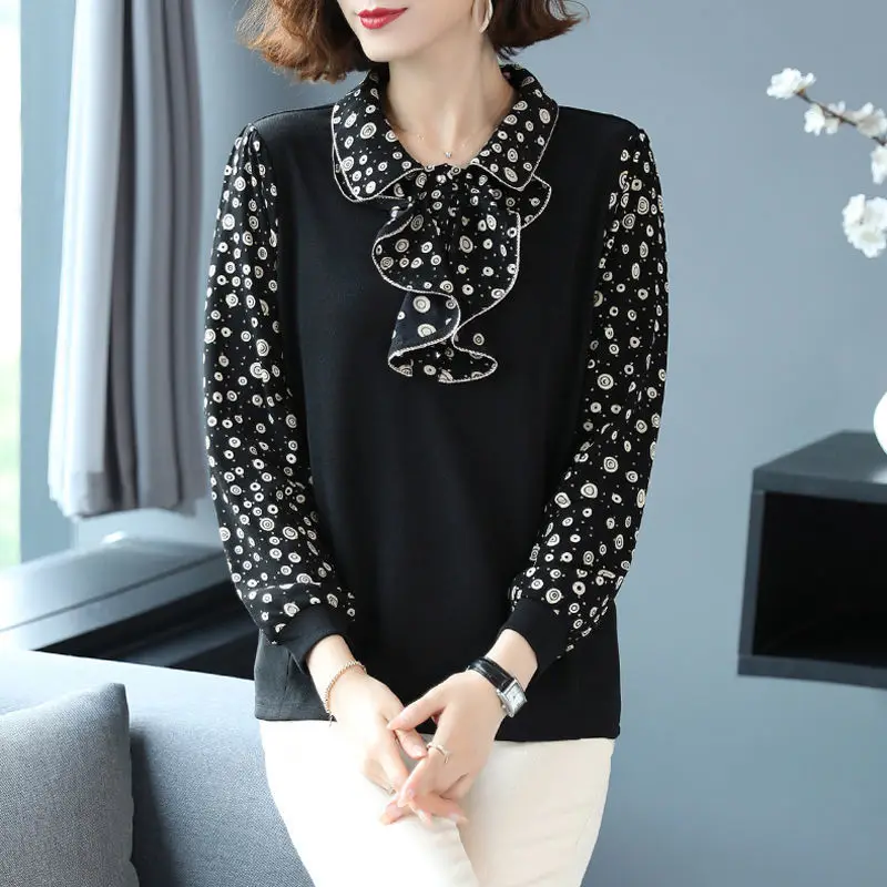 Элегантная Свободная рубашка в горошек с длинным рукавом и принтом Женская