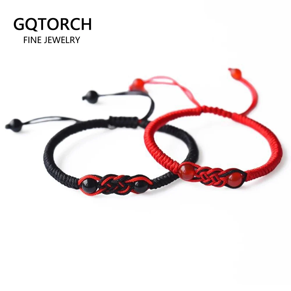 Натуральный Красный Черный бриллиантовый браслет для женщин и мужчин с узелками