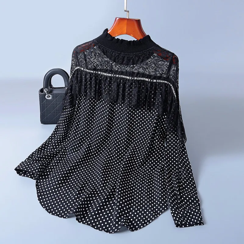 Real Natural Silk Shirts Womens Tops and Blouses Black Lace Blouse Long Sleeve Shirt Ladies Streetwear Clothes LWL1632