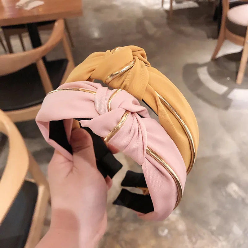 Повязка для волос с узлом Женская однотонная золотистая повязка на голову