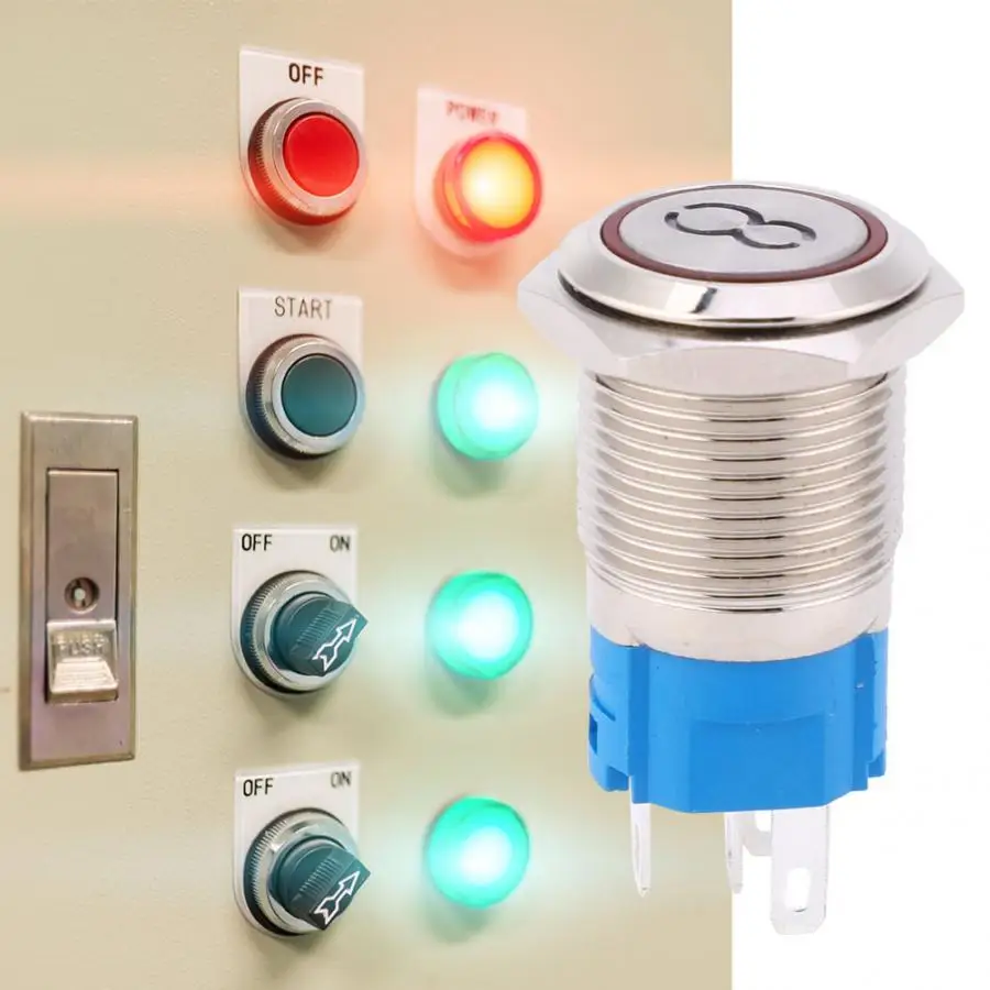 2 шт. 16 мм кнопочный переключатель из нержавеющей стали с плоской головкой