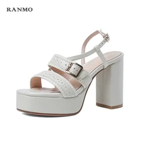 womens high heels shoes thick high heels waterproof womens sandals classic dress square head buckle strap heel height 10cm