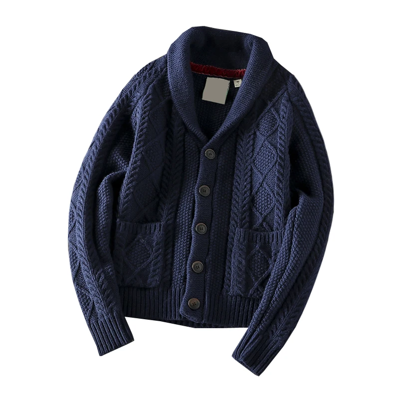 

Winter Men Wool Cardigan Raglan Sleeves Lapel Single-Breasted Sweater Pockets Korean Style Thickening Casual Knitting Jackets