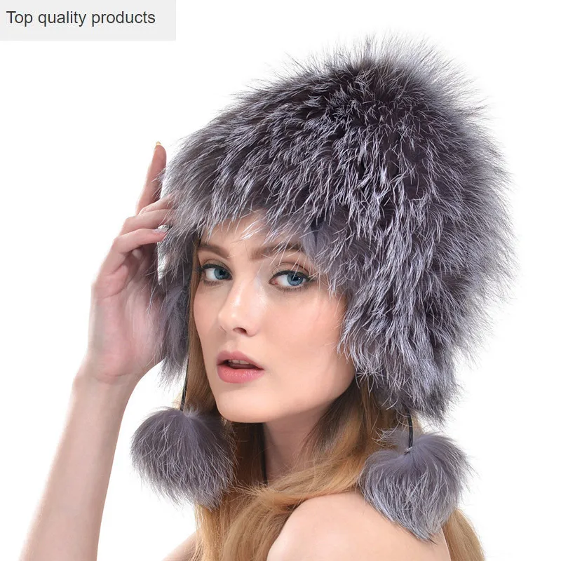 Real Winter New Fur Beanies Casquette 2023 Women Silver Fox Fur Hat Beauty Girls Outdoors Warm Fox Fur Caps LH326