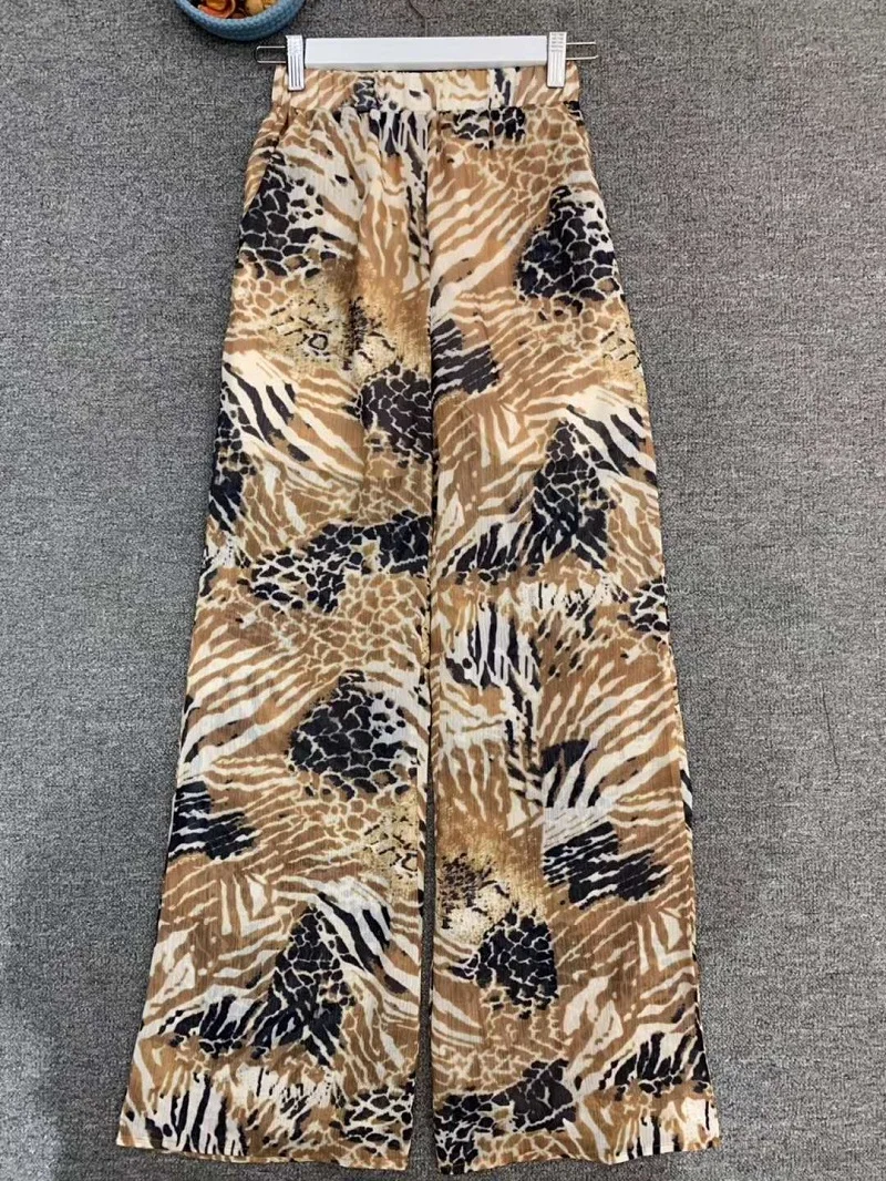 

Crop Sets 2020 Summer Fashion Clothing Sets Women V-Neck Striped Print Crop Tops+Full Length Straight Casual Pant Sets & Suits