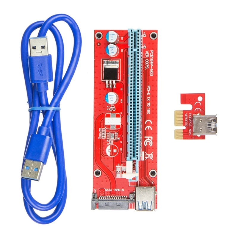 

Графическая карта PCIe VER 007S для майнинга, 1X до 16X, адаптер питания ed Riser с USB 3,0, Удлинительный кабель, 15-контактный кабель SATA