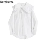 Nomikuma 2021 Весенняя женская блузка рубашка с бантом милые топы с круглым вырезом новые повседневные блузки с длинным рукавом Mujer De Moda 6F311